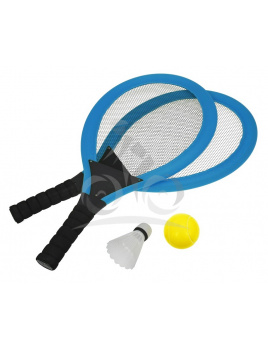 Súprava na plážové hry tenis/badminton 2x raketa, mäkká loptička, badm. Košík, modrý